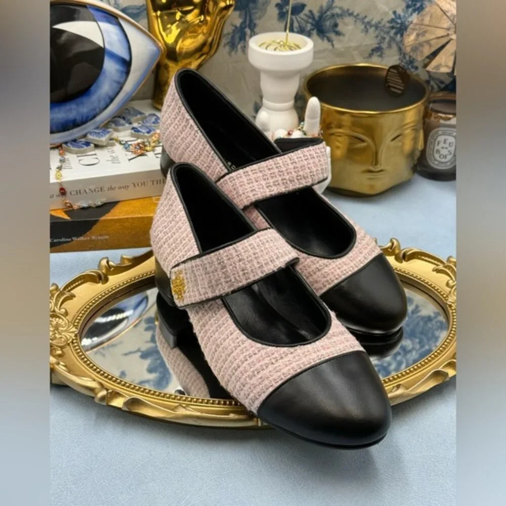 🆕 TORY BURCH 🧿 NWOB Mary Jane Heeled Ballet Flat, Pink Tweed, Sz 7.5 *SAMPLE*